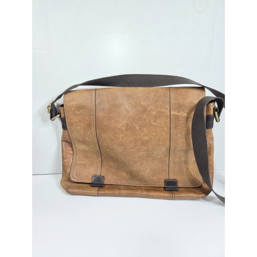 Vtg Y2k Fossil Field Messenger Bag Medium Brown Leather